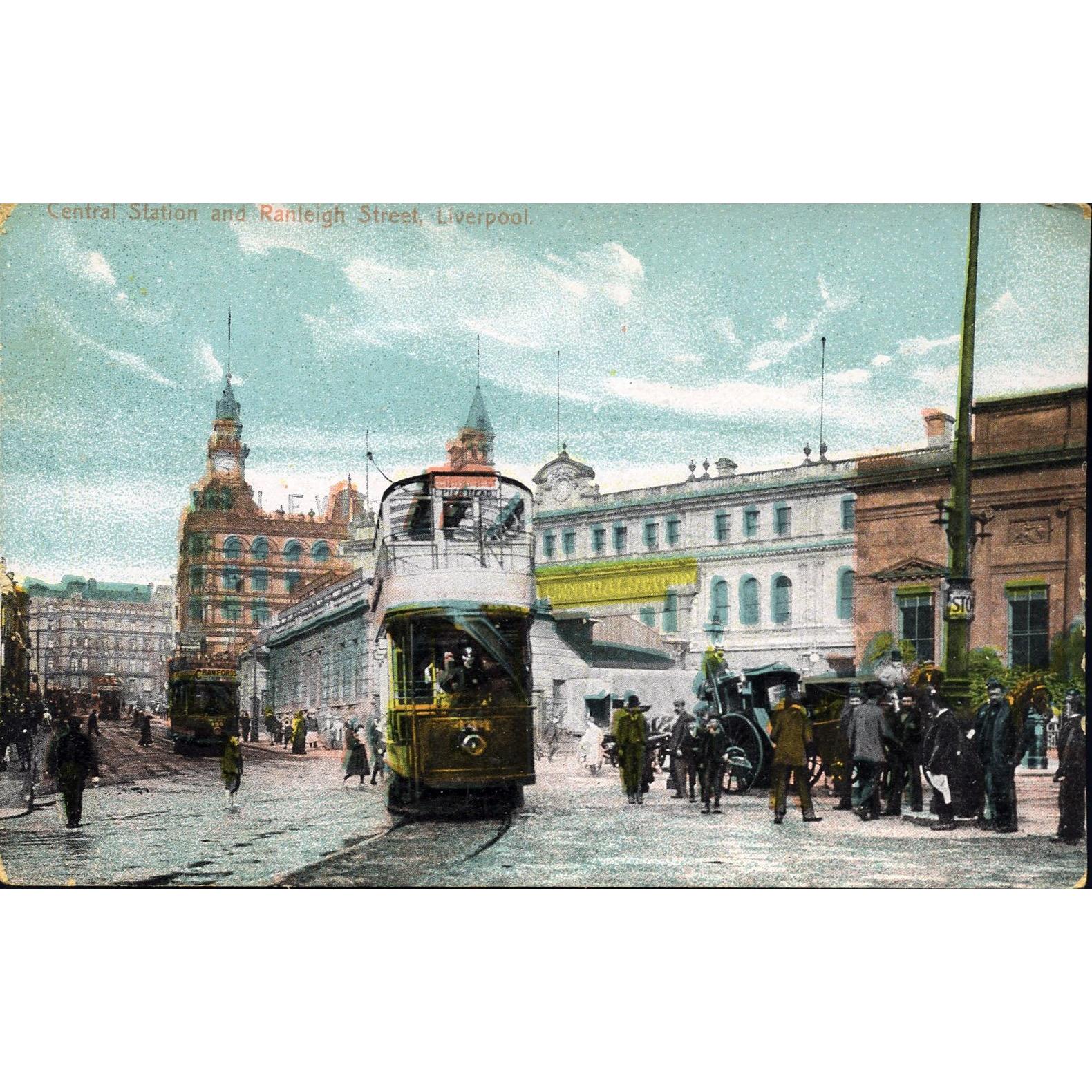 Printed Image Postcard 'Central Station and Ranleigh Street, Liverpool'