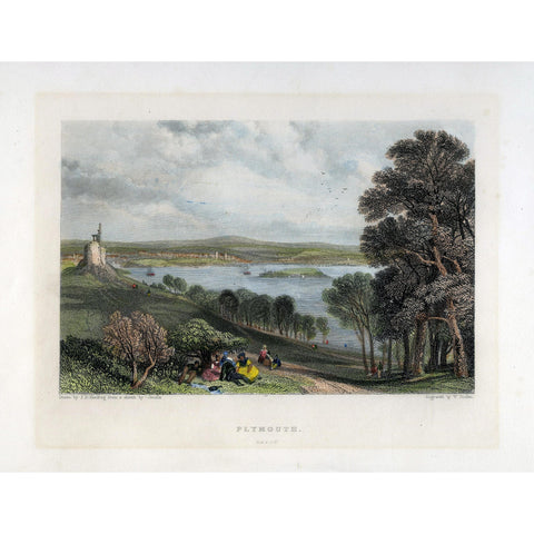 Antique Print 'Plymouth, Devon', c. 1837