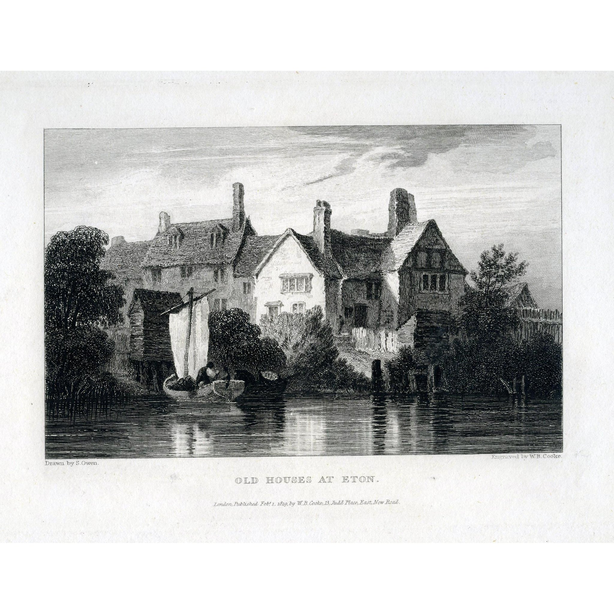 Copper Engraving 'Old Houses at Eton' W. B. Cooke, 1819