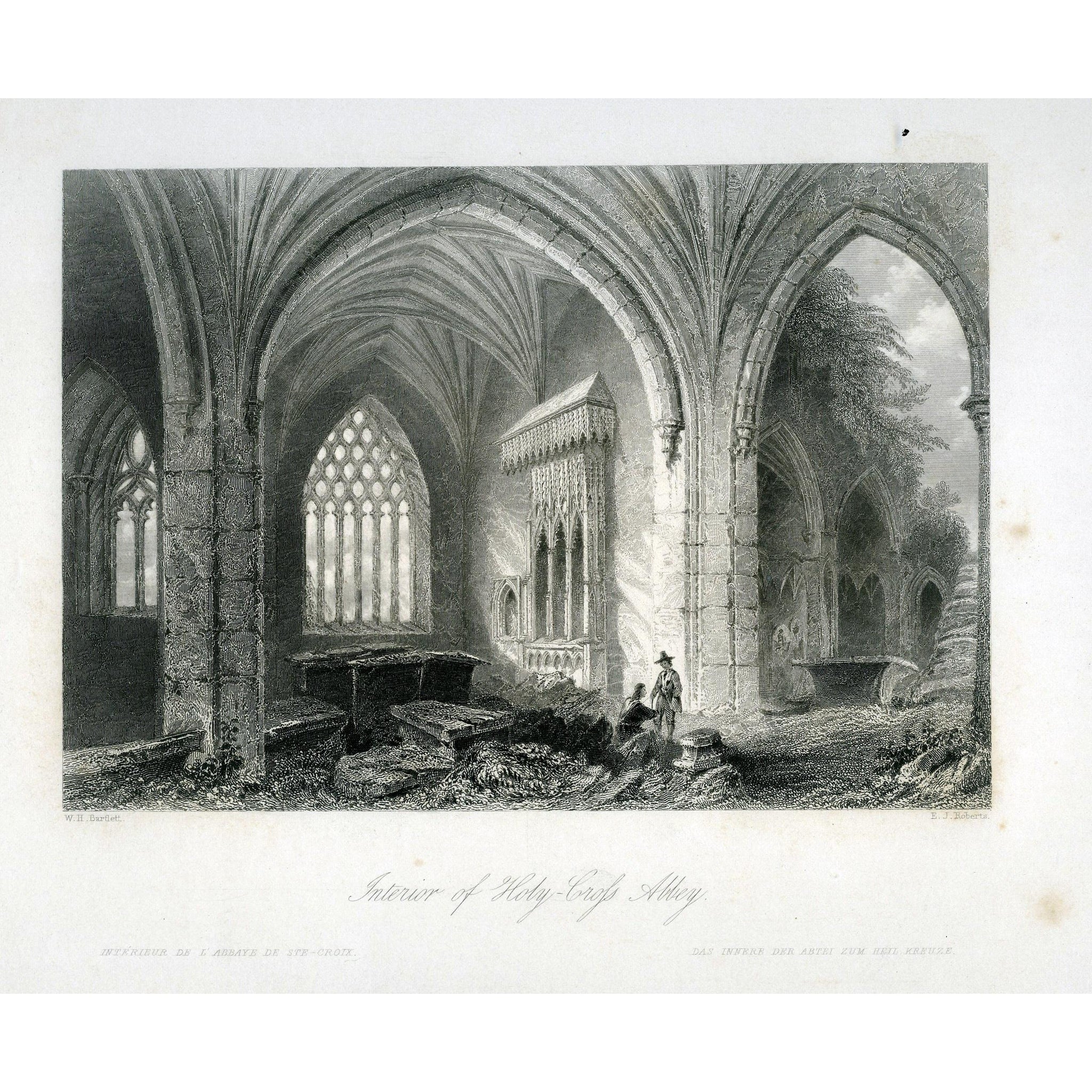 Engraving 'Interior of Holy-cross Abbey' 1841