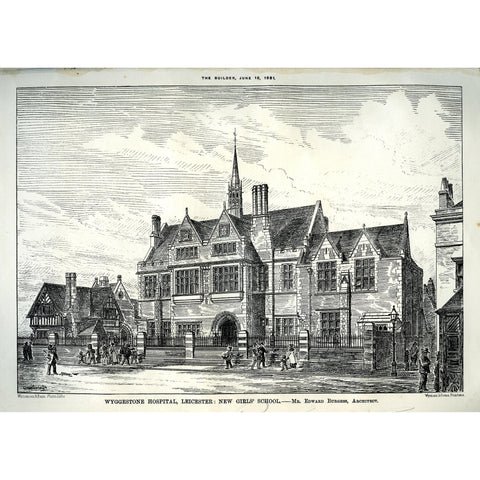 Architectural Print 'Wyggestone Hospital, Leicester: New Girls' School'