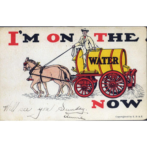 Temperance Postcard 'I'm on the water wagon now'