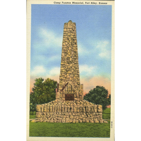 Curteich & Co. 'C.T. Art-Colortone' Linen Postcard 'Camp Funston Memorial' Fort Riley, Kansas'