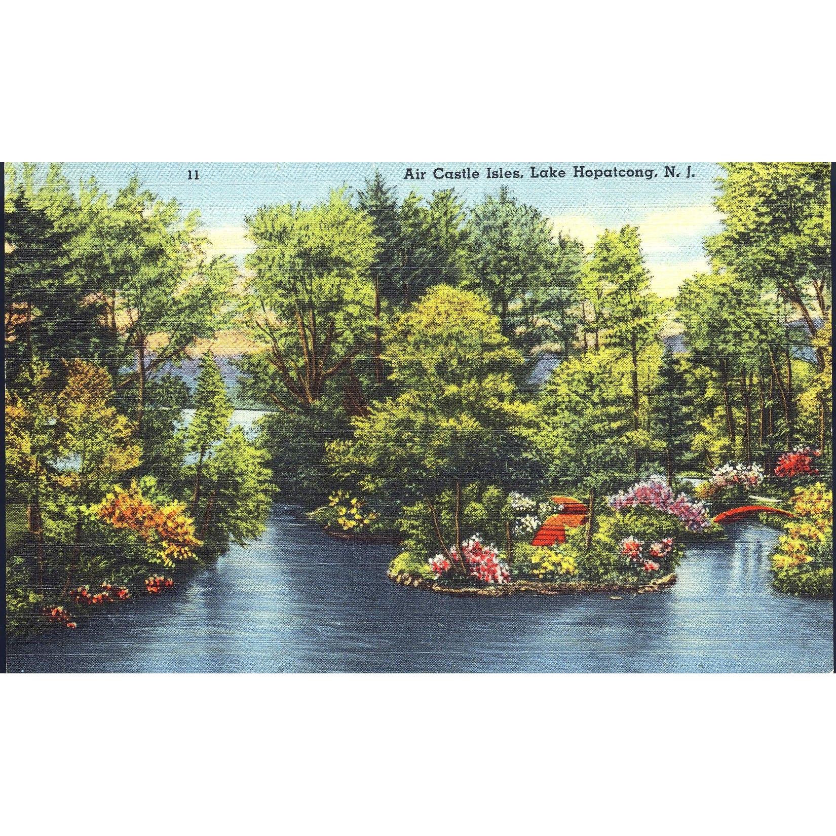 'Tichnor Quality Views' Linen Postcard 'Air Castle Isles, Lake Hopatcong, N. J.'