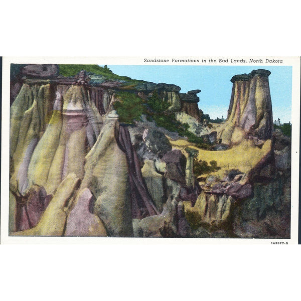 Curteich & Co. 'C.T. Art-Colortone' Linen Postcard 'Sandstone Formations in the Bad Lands, Dakota'