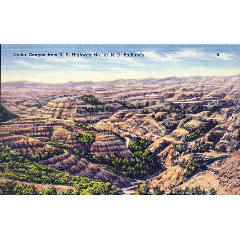 Hafstrom Co. 'Tichnor Quality Views' Linen Postcard 'Cedar Canyon, N. D. Badlands'