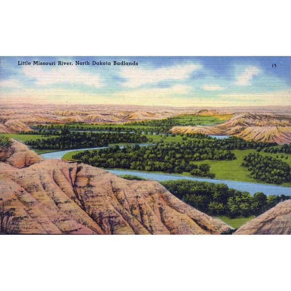 Hafstrom Co. 'Tichnor Quality Views' Linen Postcard 'Little Missouri River, North Dakota Badlands'