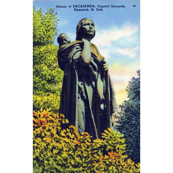 Hafstrom Co. 'Tichnor Quality Views' Linen Postcard 'Statue of Sacajawea, N. Dak'