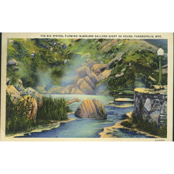 Curteich 'C.T. Art-Colortone' Linen Postcard 'The Big Spring, Thermopolis, Wyo.'