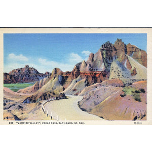 Curteich 'C.T. Art-Colortone' Linen Postcard 'Vampire Valley, Cedar Pass, Bad Lands, So. Dak.'