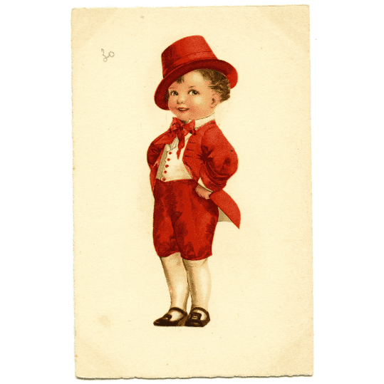 Vintage Colour Postcard Little Boy in Red Costume, Vintage Postcard, Children Illustrations