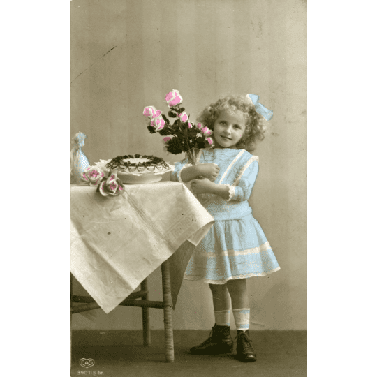 Antique Real Photograph EAS Postcard of Little Girl with Flowers, Antique Photo Children, Vintage Postcard