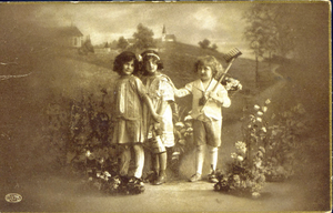 Antique Real Photograph Postcard of Children in Garden, Vintage Postcard, Gardening Memorabilia