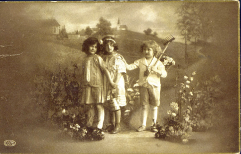 Antique Real Photograph Postcard of Children in Garden, Vintage Postcard, Gardening Memorabilia