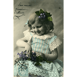 Real Photograph Postcard of Little Girl and Fruit, Antique Photo, Little Girl Postcard