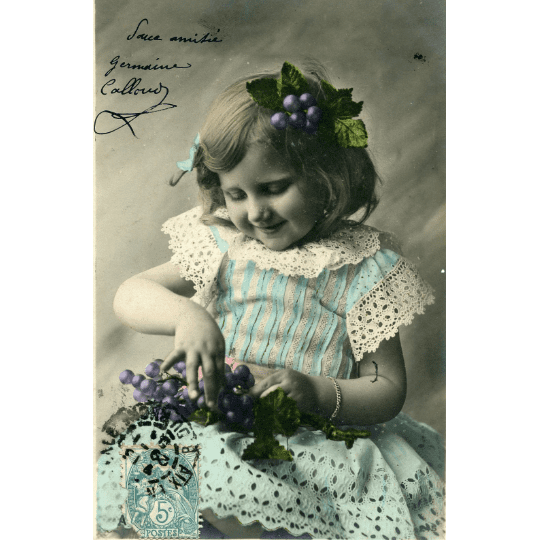 Real Photograph Postcard of Little Girl and Fruit, Antique Photo, Little Girl Postcard